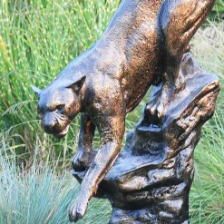 Wild Cougar Bronze Metal Garden Statue