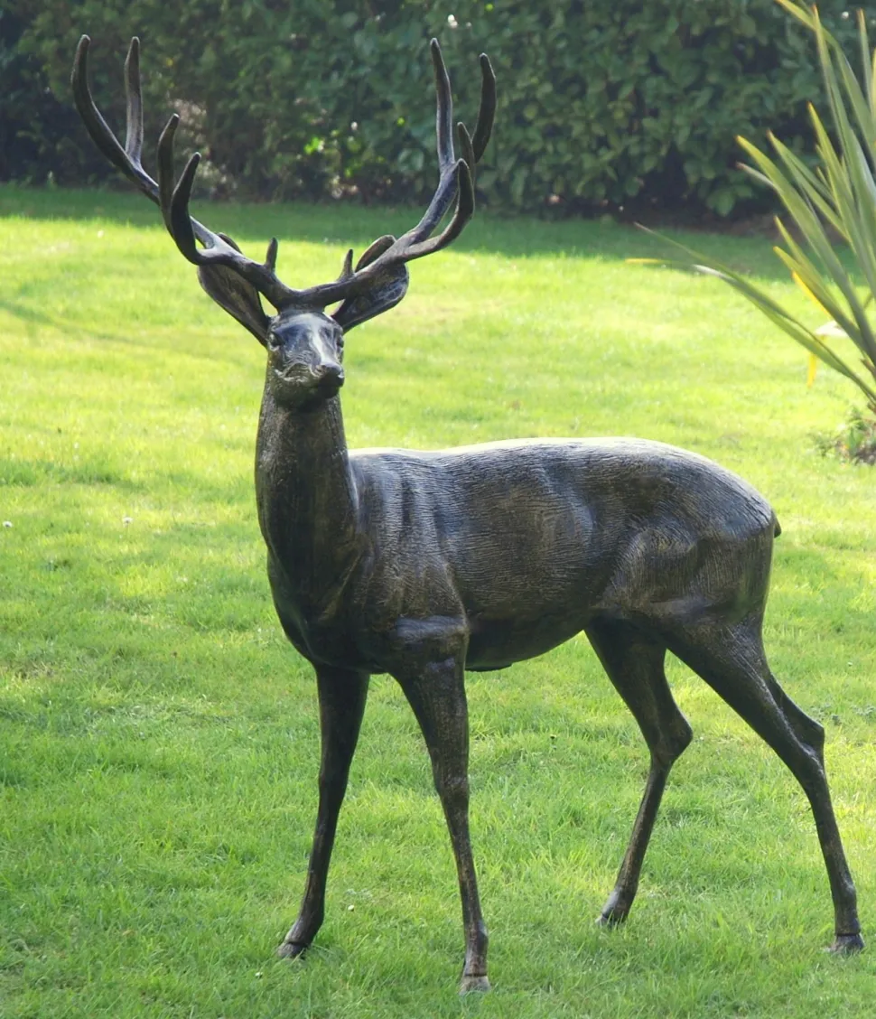 Wild Stag & Doe Life-Size Bronze Garden Statues