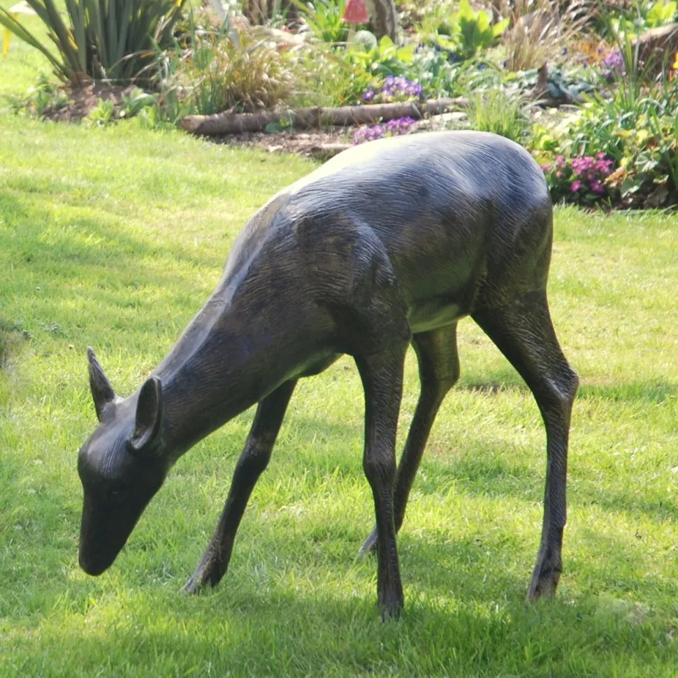 Wild Stag & Doe Life-Size Bronze Garden Statues